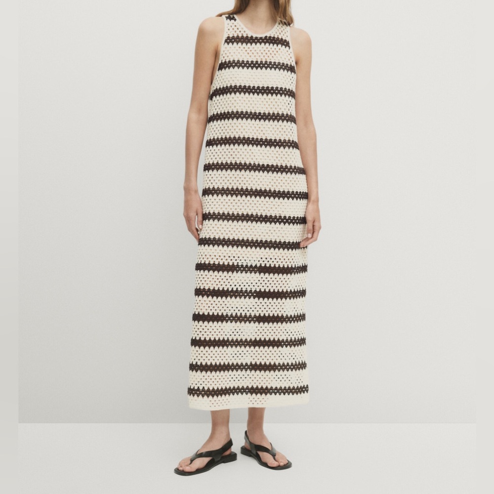 NWT Massimo Dutti Striped Crochet Midi Dress Small Minimalist Resortwear Casual